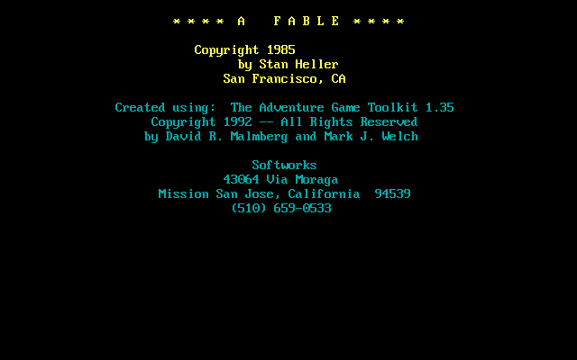 Title screen of A Fable