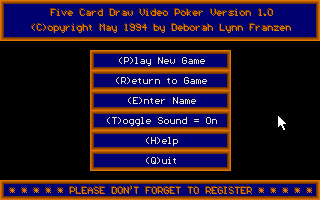 Title screen of Five Card Draw Video Poker