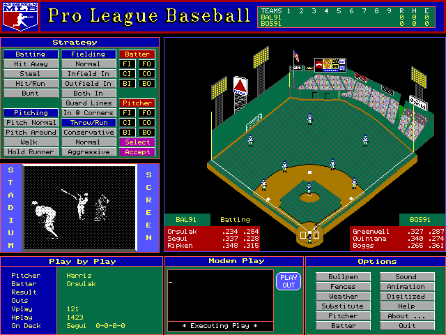 Gameplay of Pro League Baseball (1992)