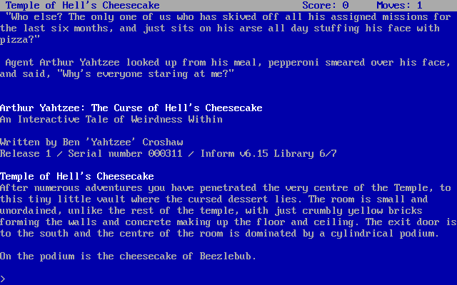 Title screen of Arthur Yahtzee: The Curse of Hell's Cheesecake