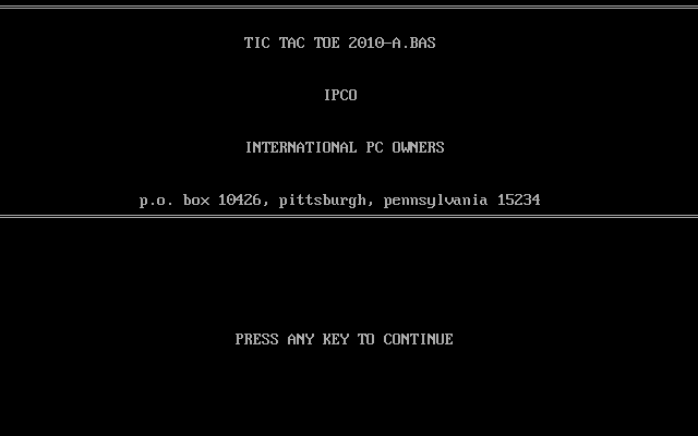Title screen of Tic Tac Toe (1982)