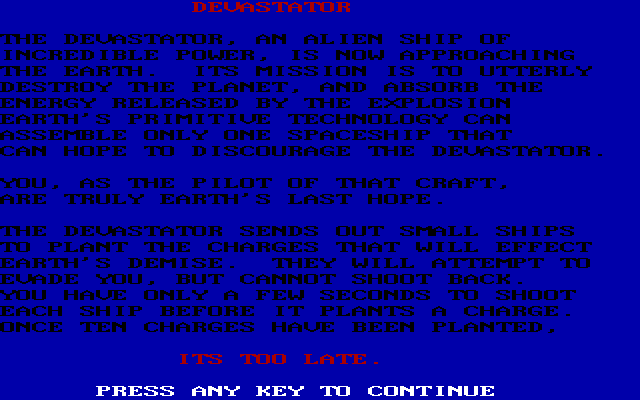 Title screen of Devastator