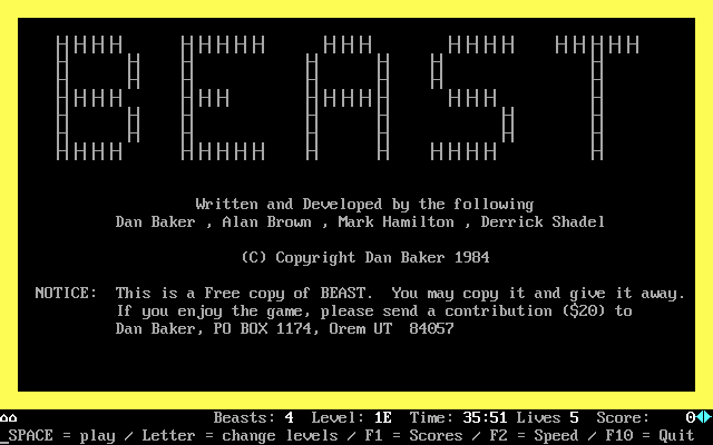 Title screen of Beast