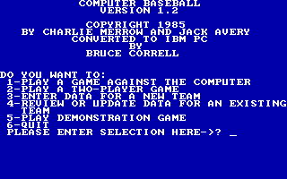 Title screen of Computer Baseball