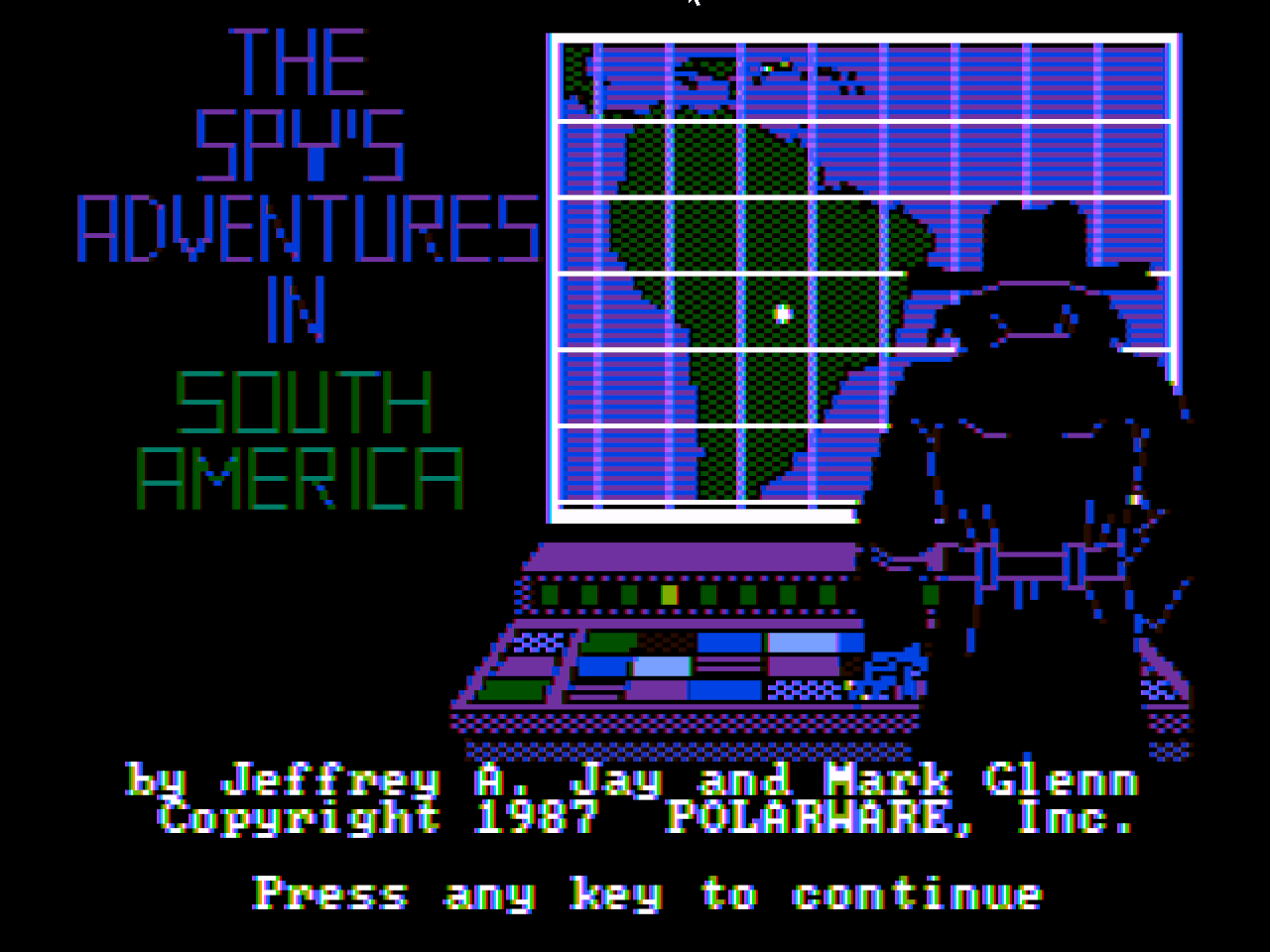 Title screen of The Spy's Adventures in South America