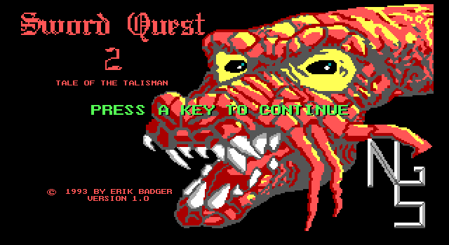 Title screen of Sword Quest 2: Tale of the Talisman