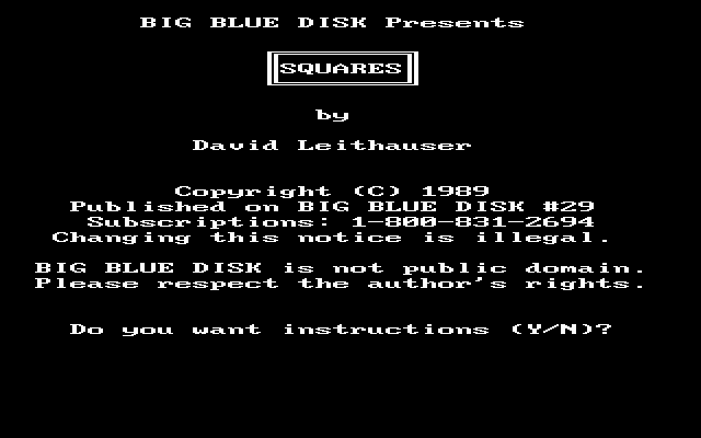 Title screen of Squares