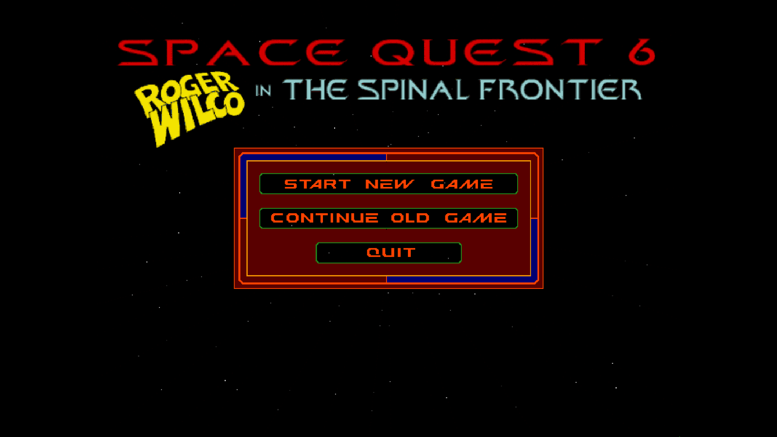 Title screen of Space Quest 6: Roger Wilco in the Spinal Frontier