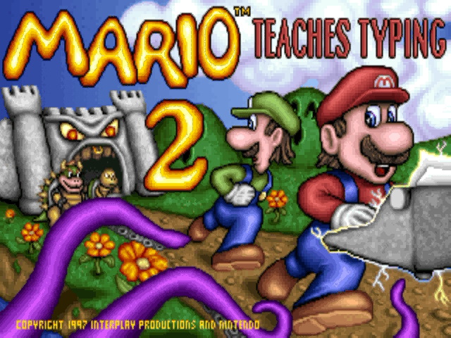 Title screen of Mario Teaches Typing 2
