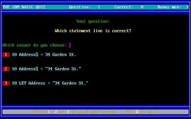 Gameplay of The IBM BASIC Quiz