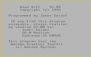 Title screen of Road Kill