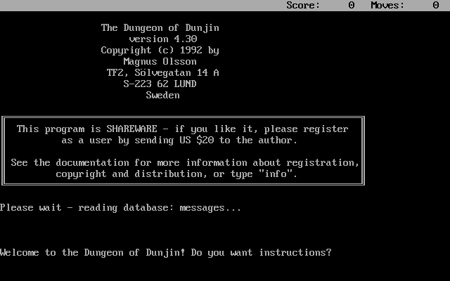 Title screen of The Dungeons of Dunjin