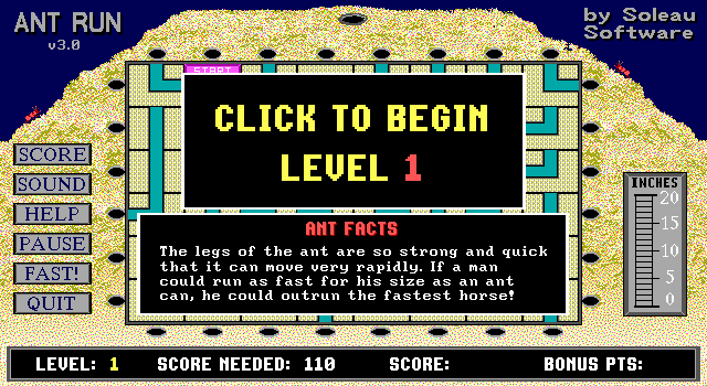 Title screen of Ant Run