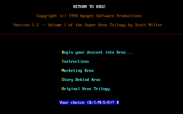 Title screen of Return to Kroz