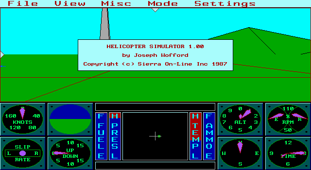 Title screen of Sierra's 3-D Helicopter Simulator