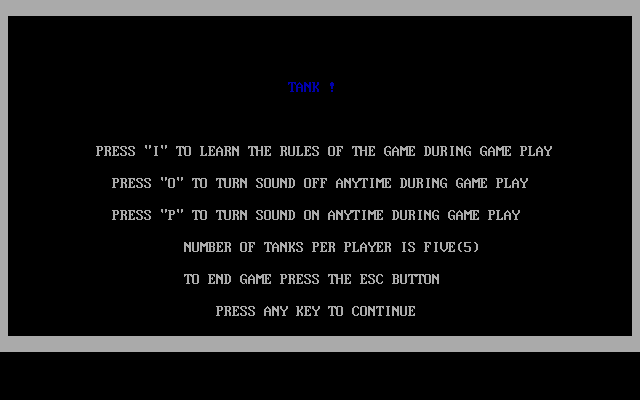 Title screen of Tank