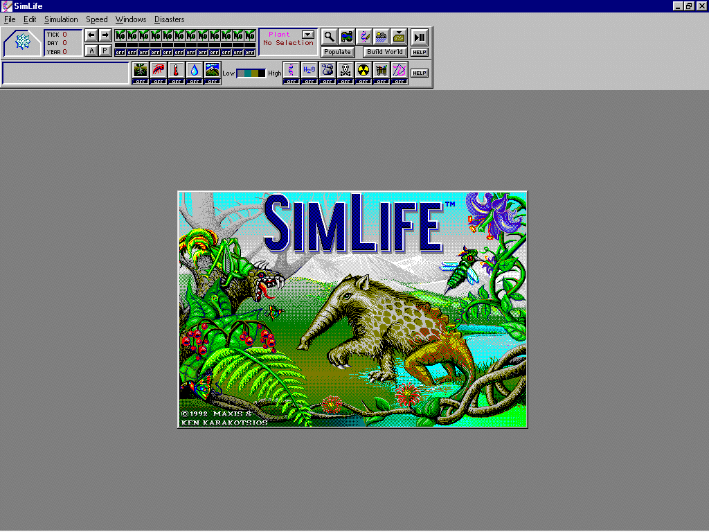 Title screen of SimLife