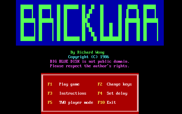 Title screen of Brickwar