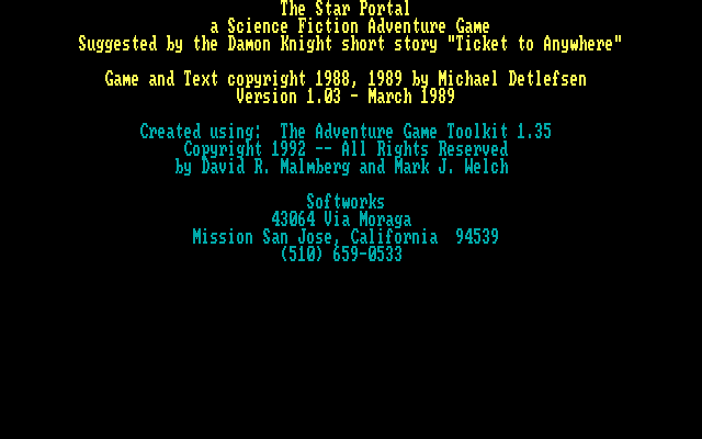 Title screen of The Star Portal
