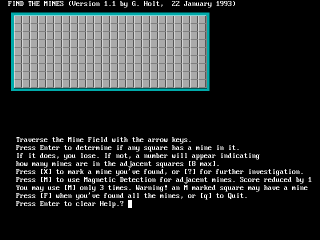 Title screen of Find the Mines