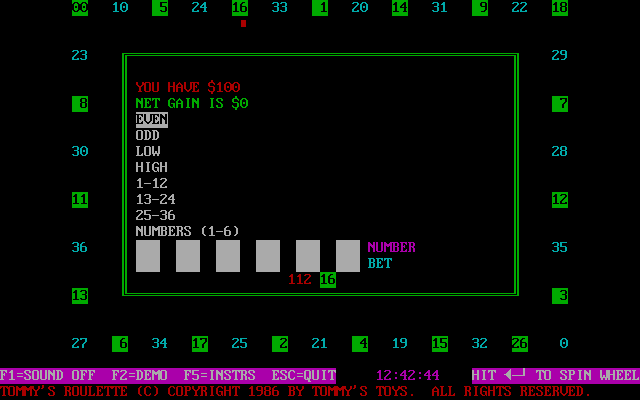 Gameplay of Tommy's Roulette