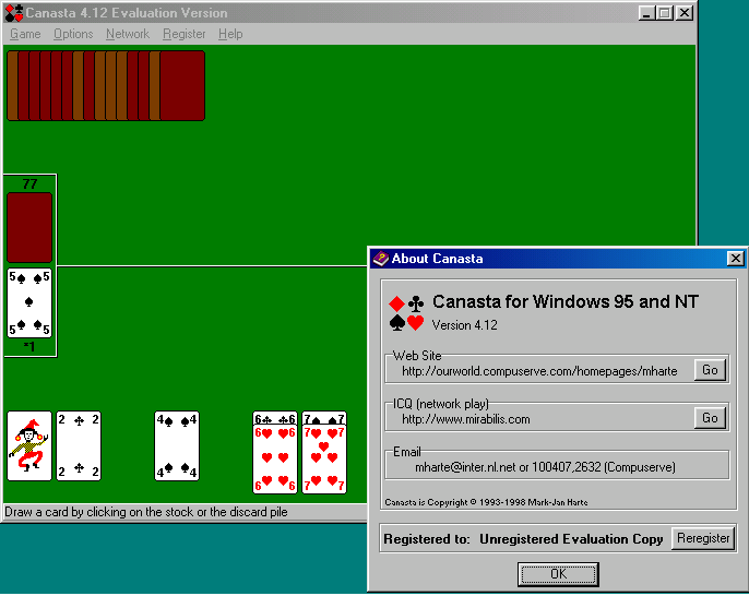 Title screen of Canasta for Windows