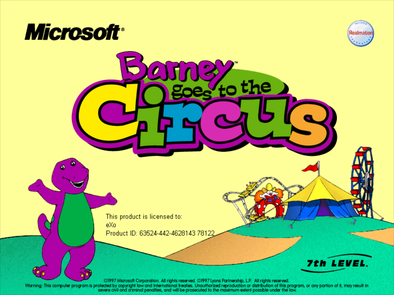 Title screen of Barney Goes to the Circus