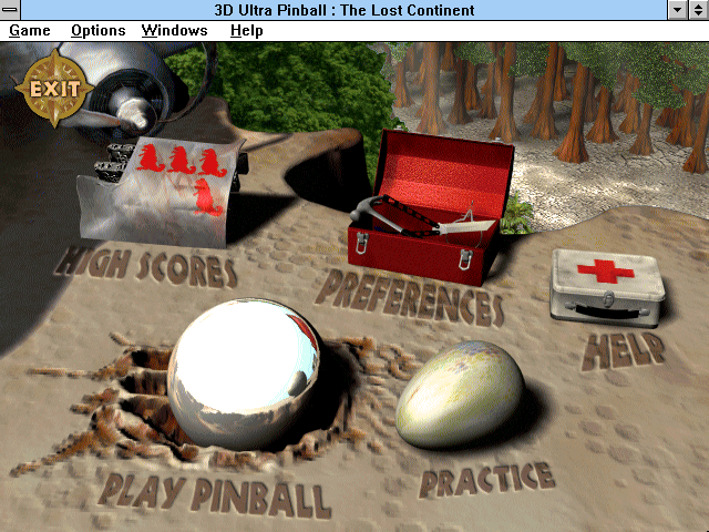Title screen of 3-D Ultra Pinball: The Lost Continent