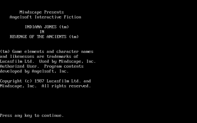 Title screen of Indiana Jones in Revenge of the Ancients