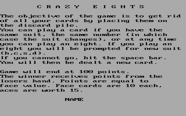 Title screen of Crazy Eights (1984)