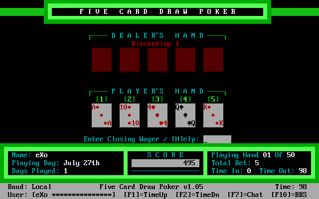 Gameplay of Five Card Draw Poker