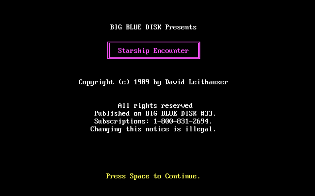 Title screen of Starship Encounter