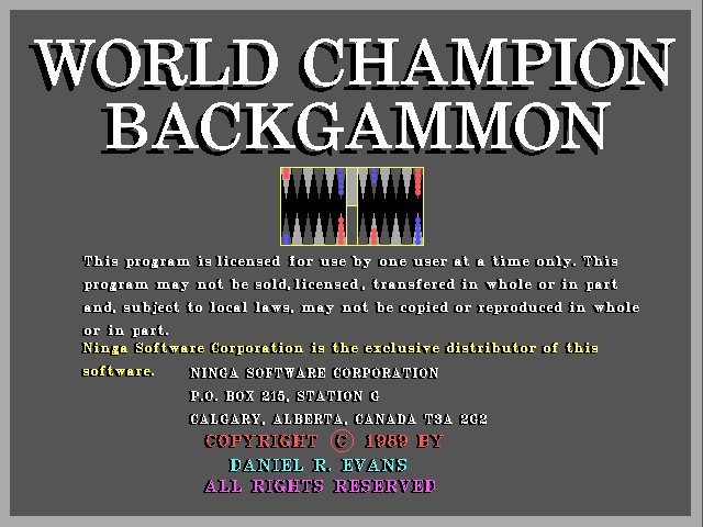 Title screen of World Champion Backgammon