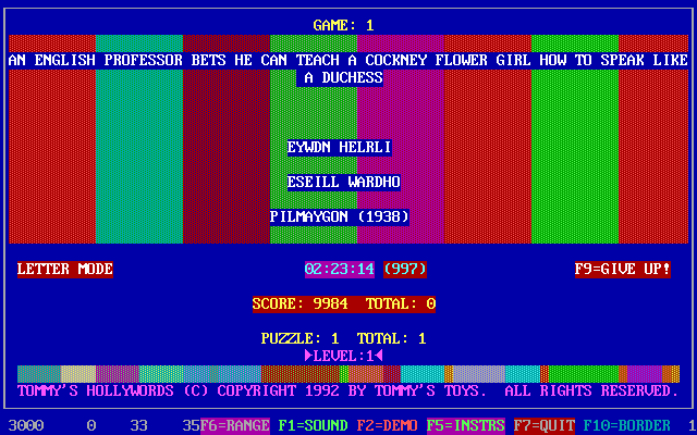 Gameplay of Tommy's Hollywords