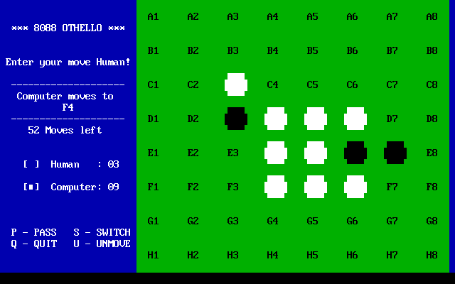 Gameplay of 8088 Othello