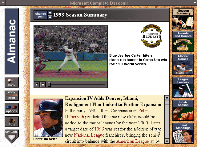 Gameplay of Microsoft Complete Baseball: 1994 Edition