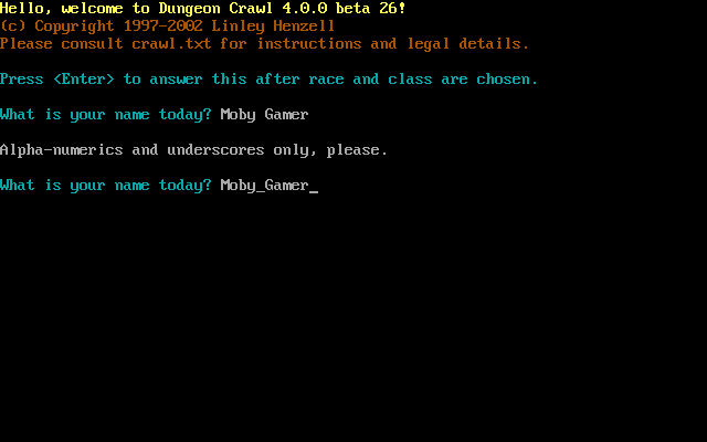 Title screen of Linley Henzell's Dungeon Crawl