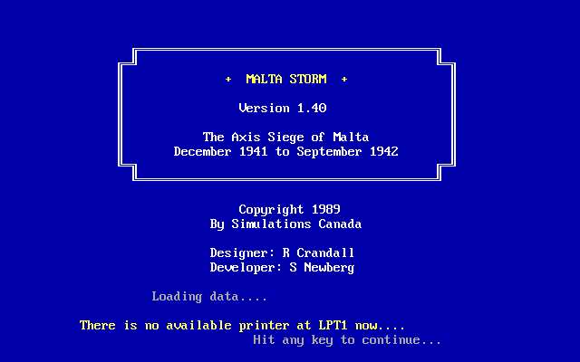 Title screen of Malta Storm