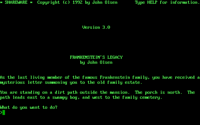 Title screen of Frankenstein's Legacy
