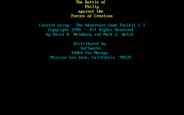 Title screen of The Battle of Philip against the Forces of Creation